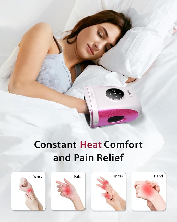 CINCOM Hand Massager with Heat and Compression, Finger and Palm Massage Machine for Pain Relief, Arthritis and Improved Circulation, Gifts for Women, Cordless and Rechargeable (White)