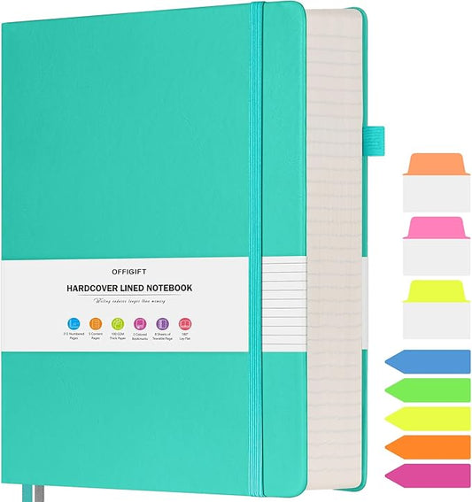 Lined Notebook Journal for Women Men, A4 College Ruled Notebook, 312 Numbered Pages Notebooks for Work, 100gsm Paper Daily Journal, Hardcover Vegan Leather Journals for Writing Office, Peacock Blue - Bloomnest