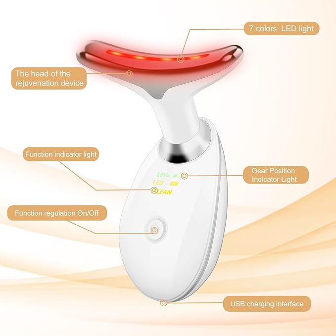 Face and Neck Massager,7 Color LED Facial Massager for Skin Care,Light Therapy for Face, Multifunctional Beauty Massager Tools - Bloomnest