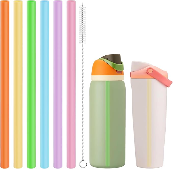 Replacement Straws Compatible with Owala Freepsip 24oz,32oz Water Bottle,Replacement Parts For Owala Free Sip Sway 30 oz,Include 6 BPA-FREE Straws and 1 Cleaning Brush Bubrike