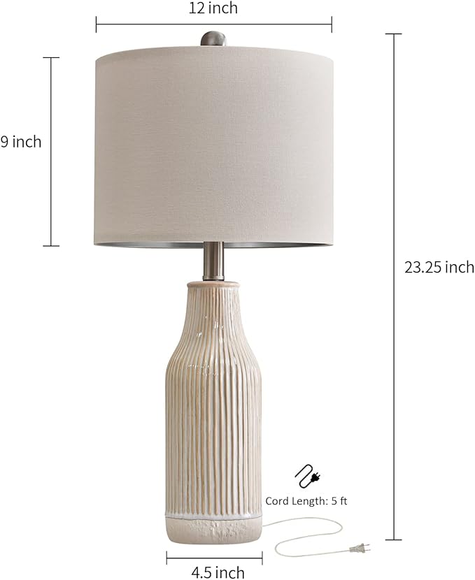 23.75 inches Modern Ceramic Table Lamp Set of 2 for Living Room, Farmhouse Bedside Nightstand Lamp for Bedroom Home Office Dorm - Bloomnest