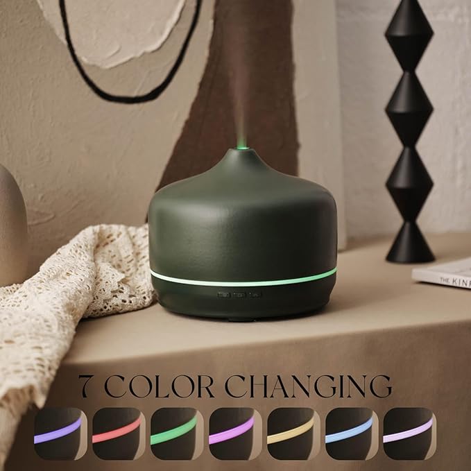 Porseme 500ml Ceramic Essential Oil Diffuser Aromatherapy Ultrasonic Cool Mist Humidifier 15-21 Running Hours Air Diffusers for Sleeping Yoga Office Working Spa and Rest (Hunter Green) - Bloomnest