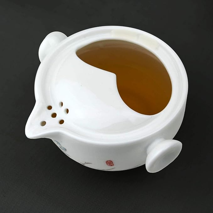 Liang baobao Convenient Teapot Cup Porcelain Teacup White Glazed Travel tea set (Lotus)