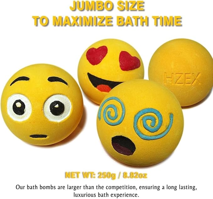 3 Large Emotion Face Bath Bombs (250g) – Fun Emoji-Inspired Spa Fizzies – Handmade with Shea Butter, Cocoa Butter & Essential Oils – Moisturizing Gift Set for Women, Men & Kids - Bloomnest