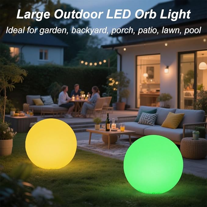 Large LED Glowing Ball Light, 20-in Outdoor LED Garden Orb Lights, Rechargeable Globe Lights RGB Color Changing Globe Floor Lamp Mood Lamp w/Remote, Waterproof Light Up Ball Light for Patio Lawn Decor - Bloomnest