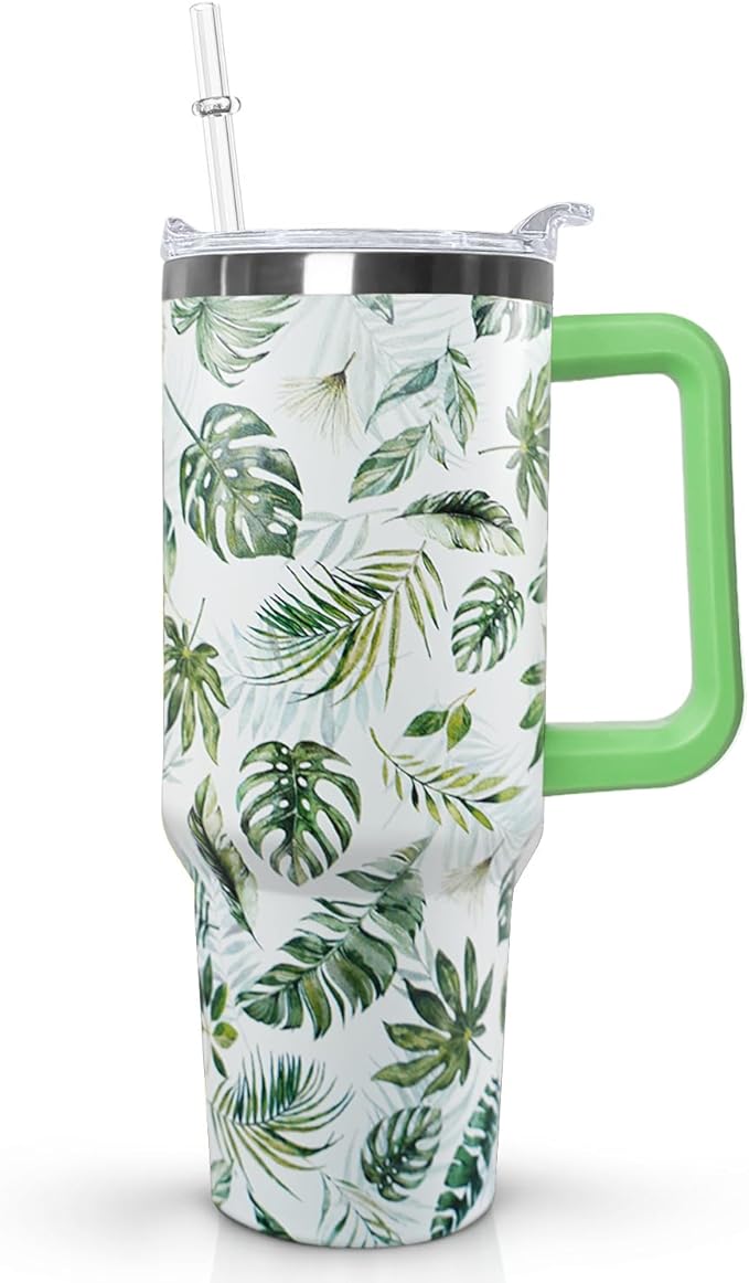 Ceovfoi 40 oz Green Insulated Stainless Tumbler - Tropical Plant Travel Coffee Cup, Water Bottle, Gardeners Gift - Bloomnest