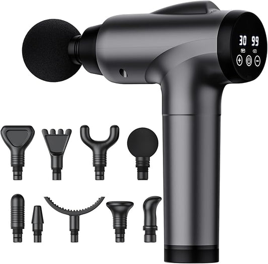Massage Gun Deep Tissue, Handheld Electric Muscle Massager, High Intensity Percussion Massage Device for Pain Relief with 9 Attachments & 30 Speed(Grey) - Bloomnest