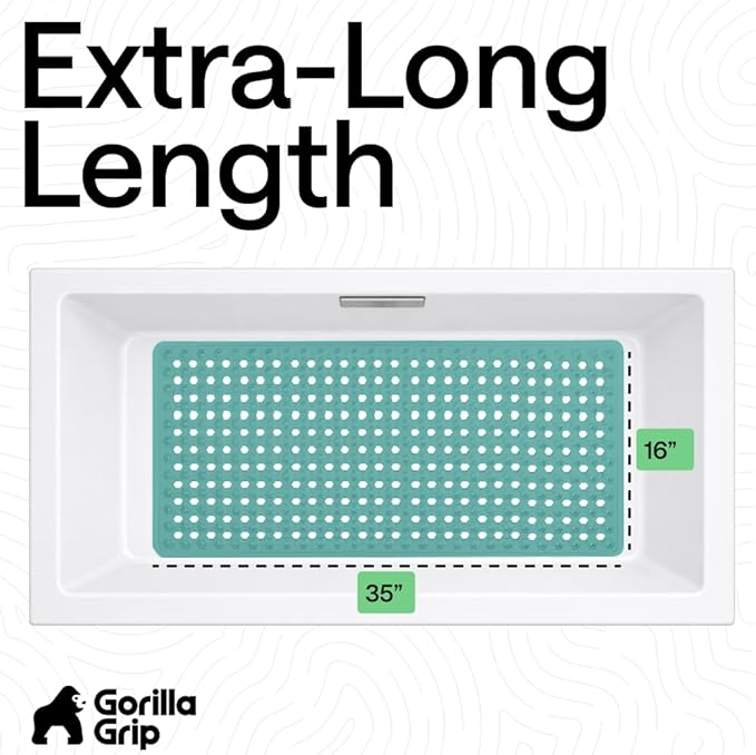 GORILLA GRIP Patented Bath Tub Shower Mat, Machine Washable Bathtub Floor Liner Mats, Suction Cups and Drain Holes to Keep Tubs Clean, Soft on Feet, Bathroom Essentials, 35x16 Inch, Turquoise Opaque - Bloomnest
