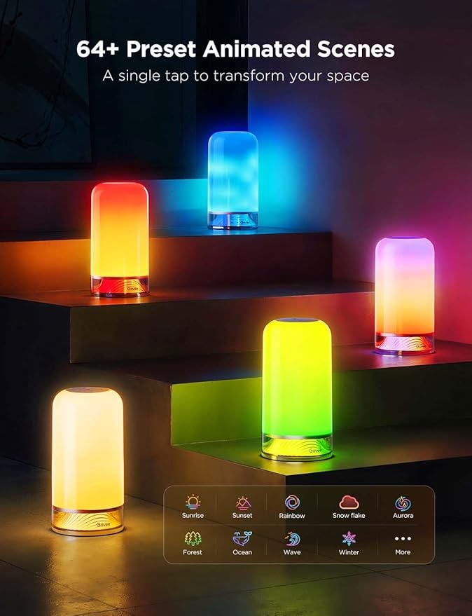 Govee RGBIC Smart Table Lamp 2, Touch Bedside Small Table Lamp Work with Matter, Alexa, LED Desk Lamp with 64 Scene Modes, Color Changing Lamp for Bedroom Living Room Dimmable Night Light(Corded) - Bloomnest