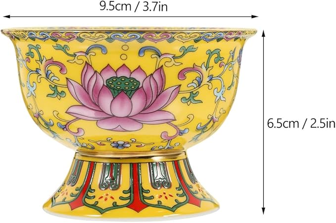 Garneck Singing Bowl Buddhist Antique Ceramic Lotus Carving Handmade Bowl Temple Desktop Ornament for Chakras Healing Meditation Zen Yellow - Bloomnest