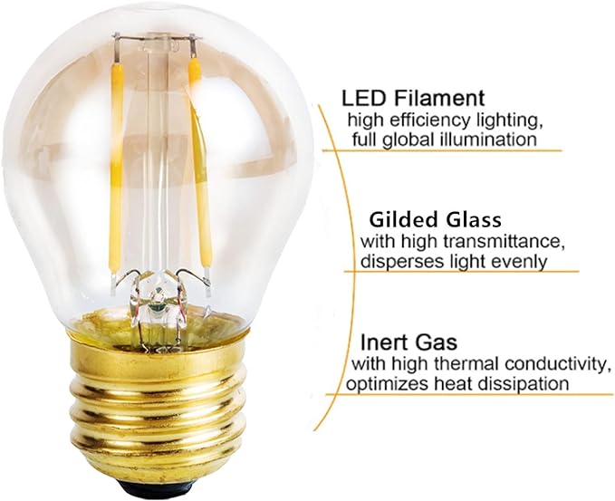 Vintage Amber Light Bulbs 25 watt Equivalent Dimmable E26 LED Bulb 2500K Warm Light, 2W LED Globe Edison Decorative Light Bulb, 6 Pack - Bloomnest