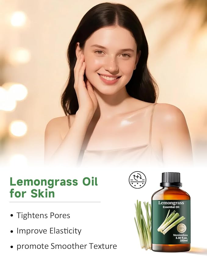 Pure Lemongrass Essential Oil,Mumianhua Natural Lemongrass Oil for Aromatherapy Diffuser, Outdoor Fresh Air, Natural Protective Blends, Skin Care, Hair, Spray, Soap, Candle Making 3.38 Fl Oz - Bloomnest