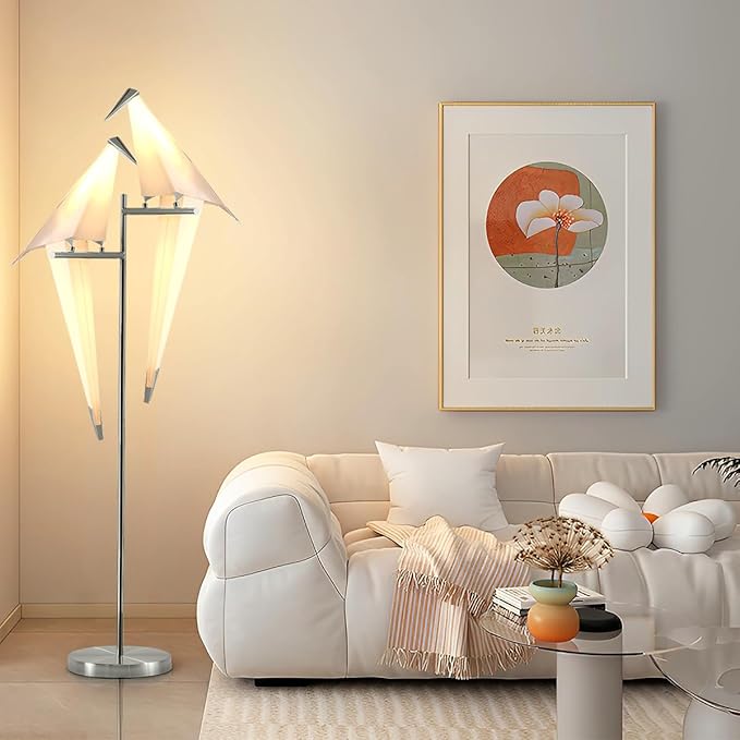 MORE CHANGE 68In Bird Floor Lamp, Modern Origami Bird Lamp, Silver Swinging Crane Pendant Light Fixtures for Living Room Bedroom Dinning Room Office - Bloomnest