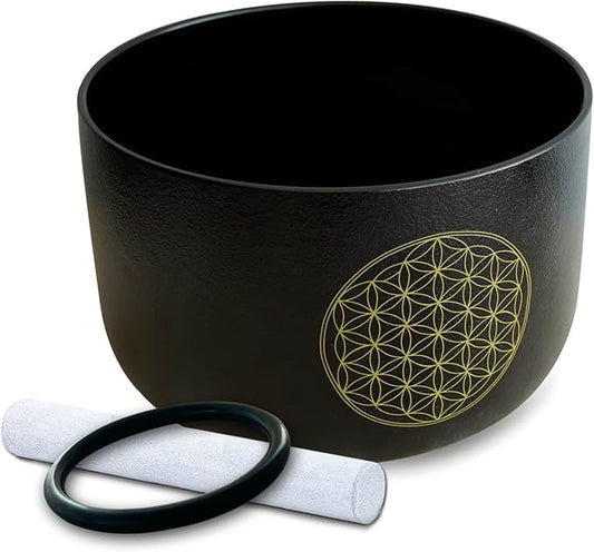 7" G Note Flower of Life Crystal Singing Bowl Frosted Quartz Throat Chakra Meditation Sound Healing with Suede Striker O-ring - Bloomnest
