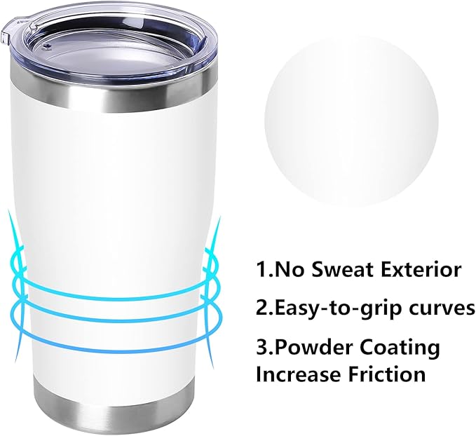 DOMICARE 20oz Tumbler with Lid Stainless Steel Tumblers Bulk, Double Wall Vacuum Insulated Coffee Travel Mug Powder Coated Tumbler, 8 Count (Pack of 1) White - Bloomnest