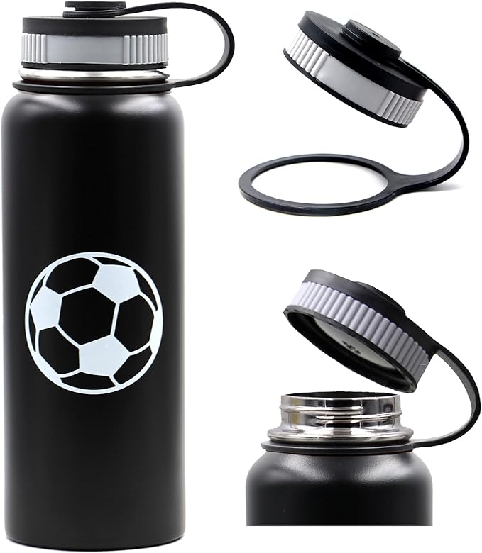 40 oz Soccer Water Bottle with Straw, Wide Mouth Sports Flask Metal Travel Tumbler with 2 Lids, Stainless Steel Double Wall Vacuum Insulated Leak Proof Thermo Water Jug, Soccer Gifts for Boys Girls - Bloomnest