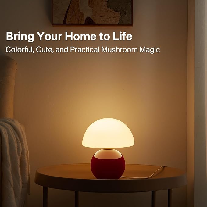 Mushroom Lamp Table Lamp for Bedroom,Desk Bedside Small Lamps for Living Room Night Stands,Mushroom Decor Cute Mini Modern Mid Century Lamps,Unique Aesthetic Home Decor(Christmas Red) - Bloomnest