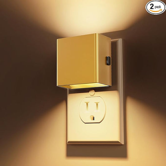 L LOHAS LED Night Light,Night Lights Plug into Wall,[2-Pack] Dimmable Night Light with Light Sensor,3000K Warm White,Gold Nightlight for Bathroom Hallway Kitchen - Bloomnest