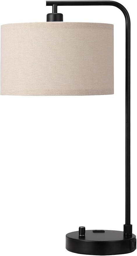 Tall Table Lamp with USB Port and Outlet, Dimmable Nightstand Bedside Lamps with Linen Lampshade, Desk Lamp for Bedroom, Living Room, Guest Room, Home Office, LED Bulb Included - Bloomnest