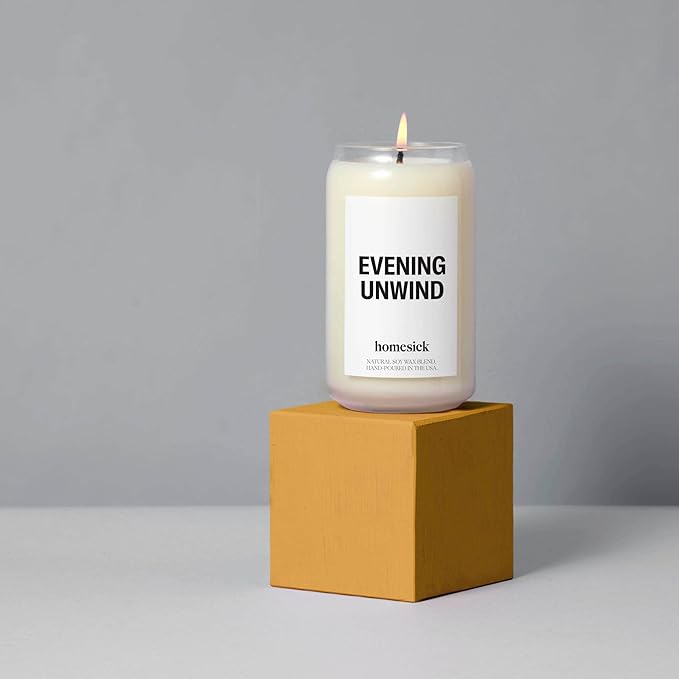 Homesick Scented Candles for Home (Evening Unwind) - 13.75 oz Long-Lasting Natural Soy Wax Blend Jar Candle Gifts for Women & Men, 60-80 Hours Burn Time - Notes of Valencia Orange, Melon & Moss - Bloomnest