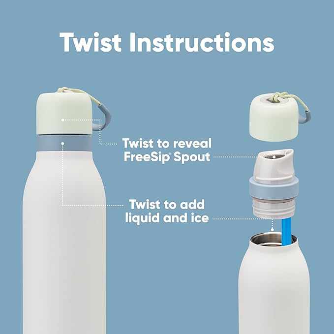 Owala FreeSip Twist Insulated Stainless Steel Water Bottle with Straw for Sports and Travel, BPA-Free, 24-oz, Bubble Gum Owala