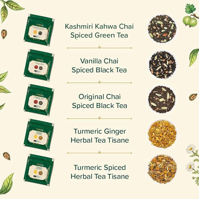 VAHDAM, Assorted Chai Tea Loose Leaf Tea Gift Set (10 Flavors) Gift Ideas for Women & Men | Indian Exotic Chai Tea Blends | Resealable Ziplock Pouch | Gifts for Him/Her - Bloomnest
