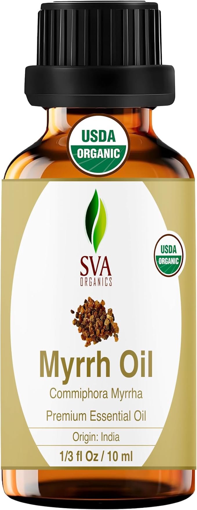 SVA Myrrh Essential Oil Organic – 1/3 Fl Oz – 100% Natural Organic Myrrh Oil - for Diffuser, Hair Care, Face, Skin Care, Aromatherapy, Scalp and Body Massage, Soap and Candle Making - Bloomnest