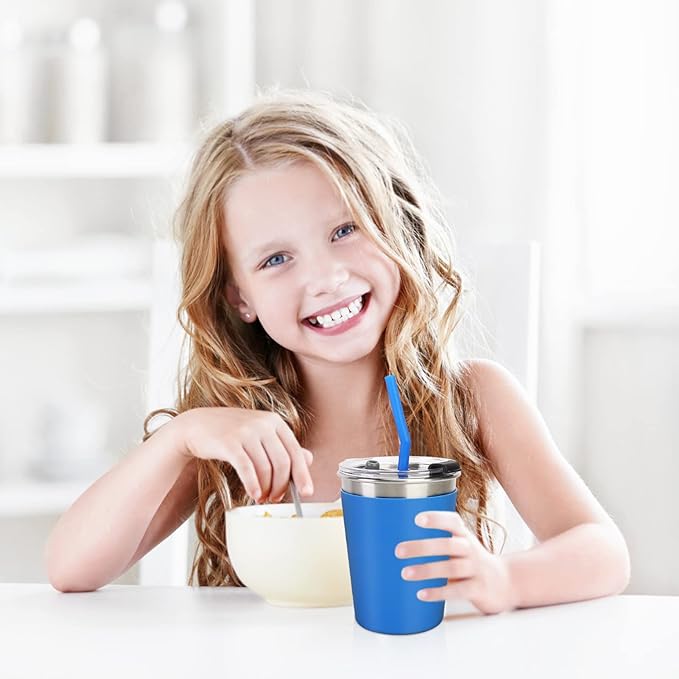 5Pack Kids Cups with Straws and Lids Spill Proof, 12oz Toddler Straw Cups with Colorful Silicone Sleeves, Unbreakable Stainless Steel Water Tumblers for Cold & Hot Drinks - Bloomnest