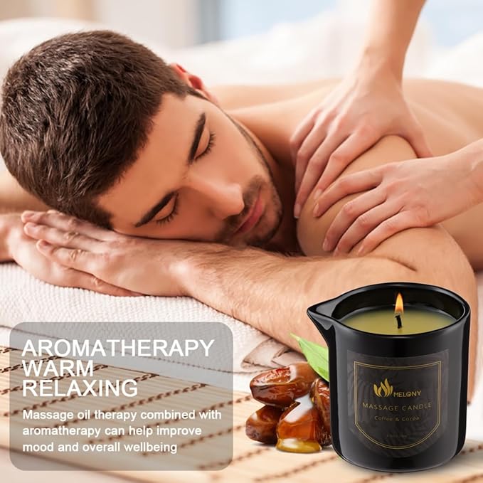 MELONY Massage Oil Candle for Pure Relaxation- 8.1 oz- Moisturizing Essential Oil Body Massage Candle for Home Spa- Amazing Gift for Women & Men (Coffee & Cocoa) - Bloomnest