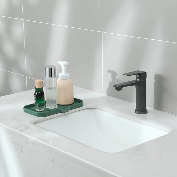 Silicone Bathroom Soap Dishes with Drain Spout-Bathroom and Kitchen Sink Organizer,Sponge Holder,Dish Soap Tray,Perfect for Dispenser,Scrubber,Bottle,Cup on Sink or Counter-Green 9.6"×5.3" - Bloomnest