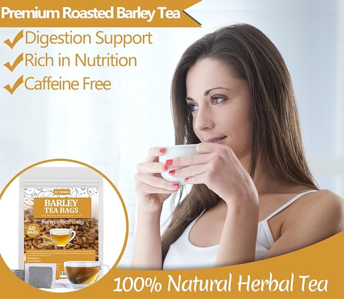 60 Premium Barley Tea Bags, Made with 100% Natural Roasted Barley Grain, Damai Cha - Digestion Support & Rich in Nutrition, No Additives & Caffeine Free. - Bloomnest