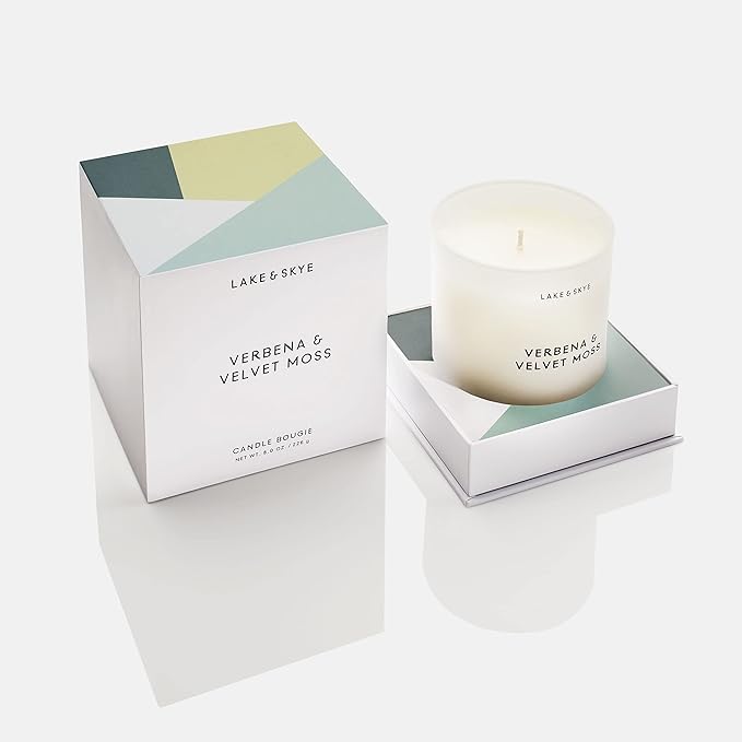 Lake & Skye Verbena & Velvet Moss Candle, (8 oz) 50 Hours of Burn Time, 100% Soy Wax, Vegan - Floral Green Scent with Spicy Twist - Bloomnest