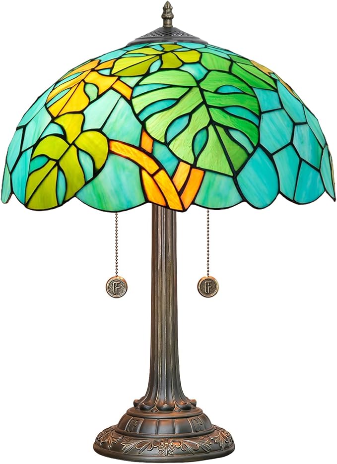Tiffany Table Lamp Monstera Deliciosa Stained Glass Lamp Antique 16 inch Monstera Swiss Cheese Plant Handmade Large Desk Light for Home Living Room Bedroom Office - Bloomnest