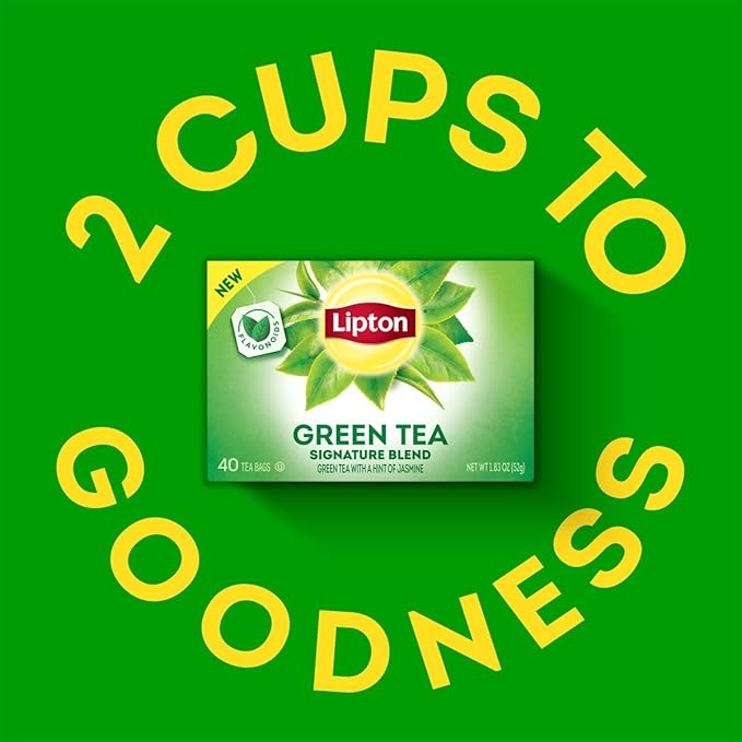 Lipton Green Tea Bags, 40 Count, Pack of 2 | Unsweetened | Contains Caffeine | With Flavonoids - Bloomnest