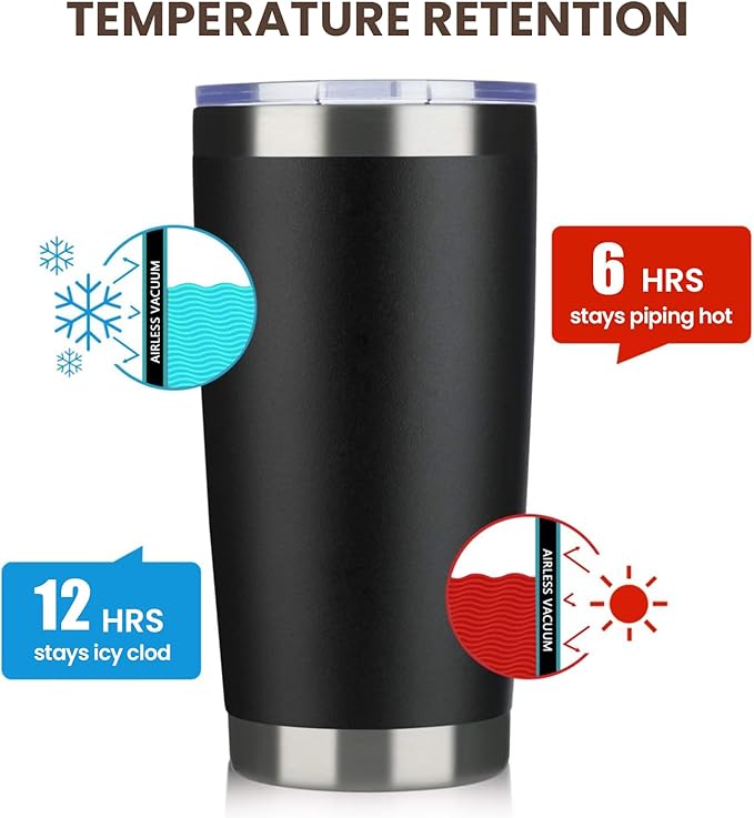 MEWAY 20oz Tumbler 4 Pack Double Wall Vacuum Insulated Travel Mug Bulk, Stainless Steel Tumblers with Lid and Straw, Durable Powder Coated Coffee Cups for Cold & Hot Drinks (Black, 4) - Bloomnest