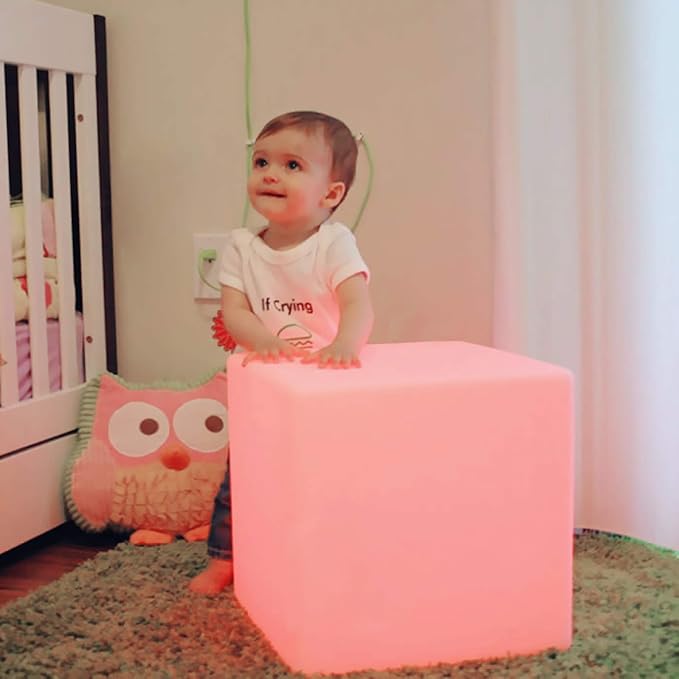 Mr.Go 12-inch Rechargeable Magic LED Light Cube Stool with Remote Control Fun Mood Lamp Soothing Night Light Decorative Lighting for Home Kids Bedside Bedroom Nightstand Nursery Pool Party - Bloomnest