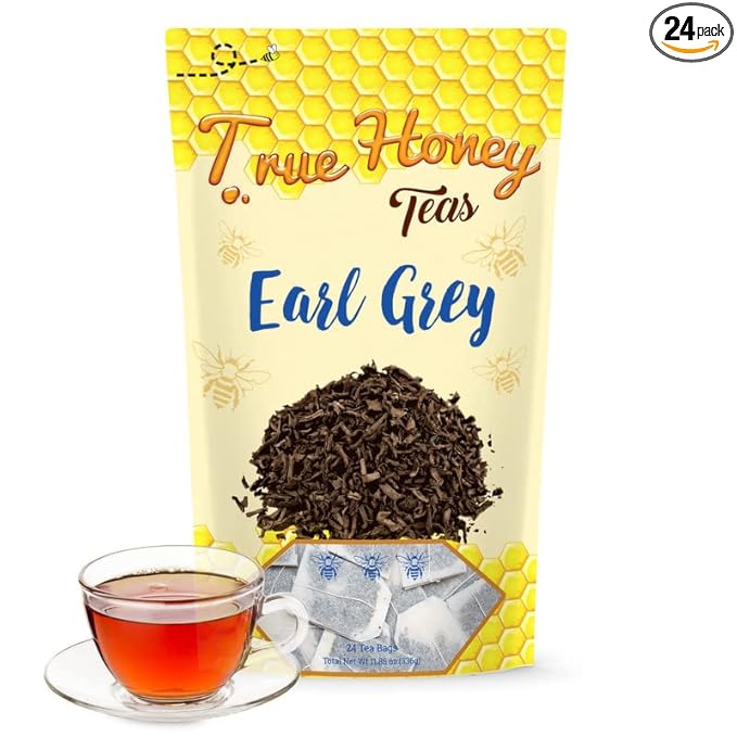 True Honey Earl Grey Tea Bags - Honey Crystals Blended in Every Sachet - Positive Immune Support - All Natural Organic Herbal Caffeinated Tea Bag 24 Count - Bloomnest