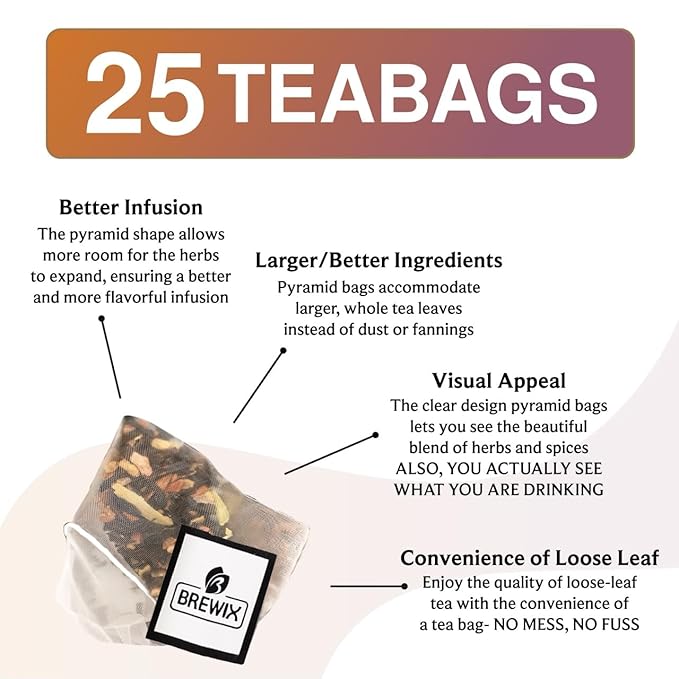 BREWIX, Pumpkin Spice Black Tea Bags (25 Pyramid Bags) | Cozy Fall Blend with Cinnamon, Ginger, Nutmeg & Clove | Caffeinated, Warm & Aromatic | Perfect for Autumn & Halloween - Bloomnest