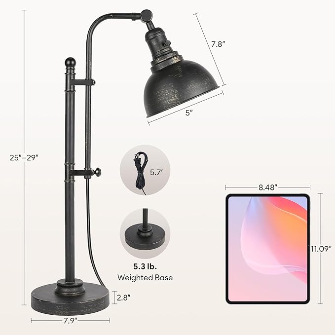 VONLUCE Rustic Desk Lamp Black Adjustable, Industrial Style Metal Task Lamp (25"-29"), Vintage Work Lamp, Farmhouse Reading Lamp in Aged Bronze Finish, ETL Certificate - Bloomnest