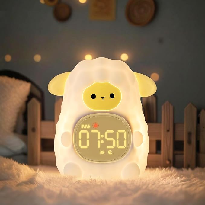 Sheep Alarm Clock with Night Light for Kids with Sleep Training and Sound Machine, Rechargeable Silicone Lamp OK to Wake Clock，Cute Animal Tabletop Lamp, Perfect Sleep Companion for Boys Girls - Bloomnest