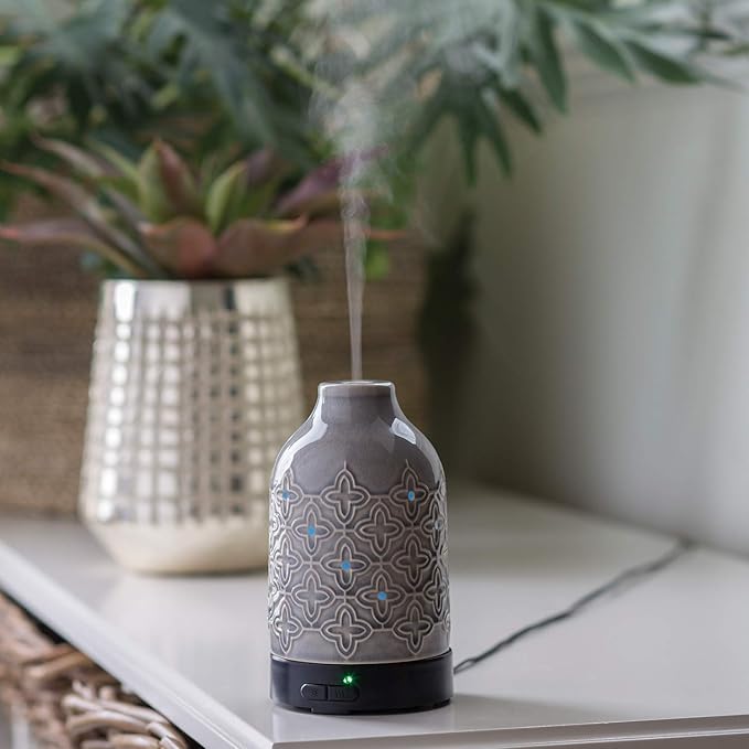 Airome Jasmine Medium Essential Oil Diffuser|100 mL Humidifying Ultrasonic Aromatherapy Diffuser 8 Colorful LED Lights, Intermittent & Continual Mist, Auto Shut-Off Airom%C3%A9