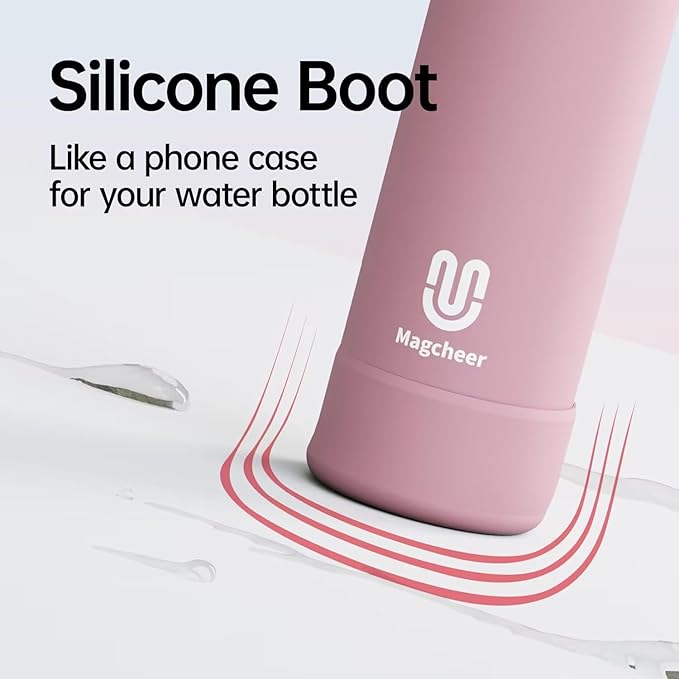Insulated Magnetic Water Bottle - Reusable Stainless Steel Bottle with MagSafe Compatible Phone Holder - Keeps Cold for 24 Hours - Perfect for Gym, Sports, and Travel - Pink 24oz Magcheer