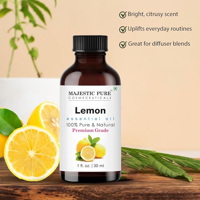 Majestic Pure Lemon Essential Oil with Glass Dropper - 1 Fl Oz - 100% Pure and Natural Lemon Oil - Premium Grade Essential Oils for Diffuser, Aromatherapy, Soap and Candle Making - Bloomnest