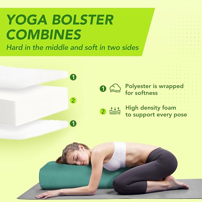 Wellsin Rectangular Yoga Bolster - Meditation Pillow with Washable Suede Cover, 27"X10" X5.5" - Bloomnest