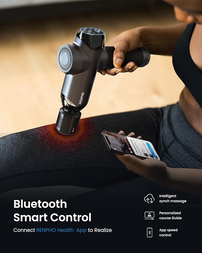 RENPHO Massage Gun Deep Tissue with Heat and Cold, Percussion Muscle Massage Gun Bluetooth with 12mm Amplitude, Handheld Massager Gun, Power+ Thermacool Grey - Bloomnest