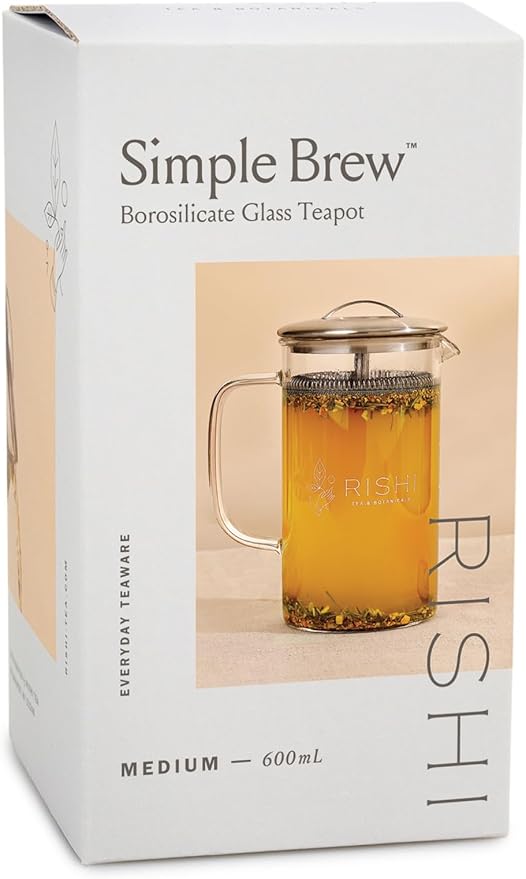Rishi Tea Simple Brew Teapot - For 20oz Loose Tea Preparation, Built-in Strainer, Everyday Teaware, Easy to Clean, Borosilicate Glass, Enjoy Hot or Iced - 600ml - Bloomnest