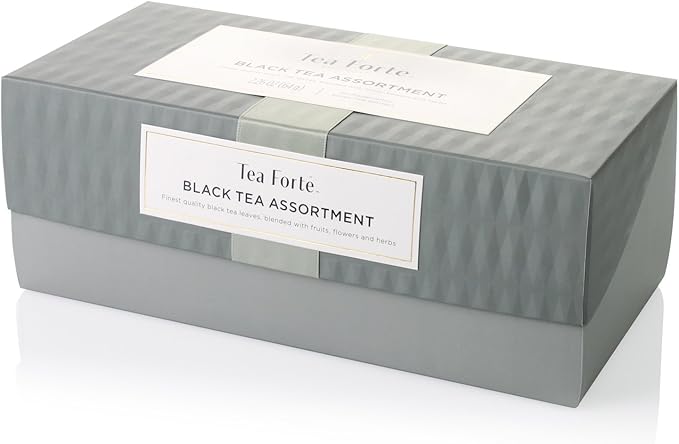 Tea Forte Assorted Black Tea Presentation Box Tea Gift Set Sampler, 20 Count, 2 of Each Variety Individually Wrapped Handcrafted Pyramid Infuser Bags - Bloomnest