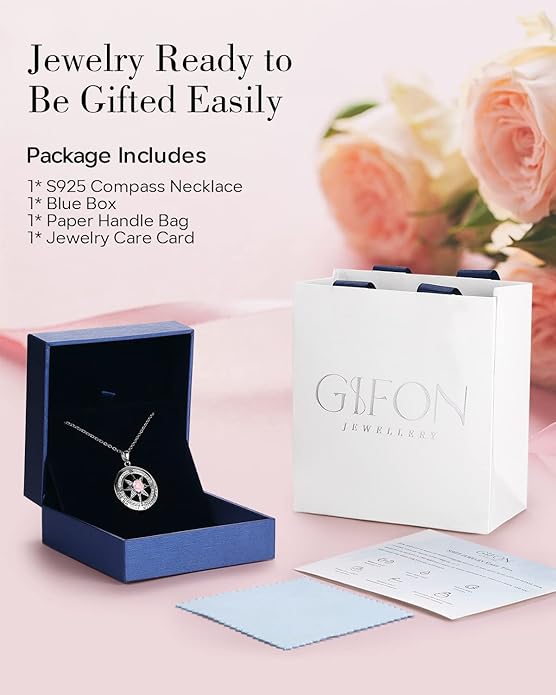 S925 Necklace Gift for Wife |Compass Jewelry |Women Anniversary |Sterling Silver |Girlfriend Birthday Gifts for Her Valentines |I'd be Lost without You |Jewel 18K Gold - Bloomnest