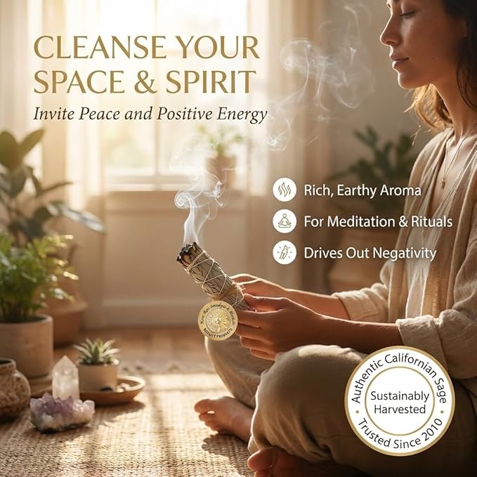 New Age Smudges and Herbs Smudge Kit - 2 California White Sage Smudge Stick for Cleansing (Salvia Apiana) with 2 Palo Santo Incense Sticks (Holy Wood) - Sage Bundles …