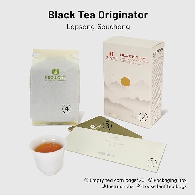 iTeaworld China Lapsang Souchong Loose Leaf Black Tea No smoky flavor smooth light floral and fruity aroma 100g Free 20 Tea Bags - Bloomnest
